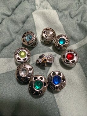 Pandora Style Birthstone Charm Set with Angel Dangle